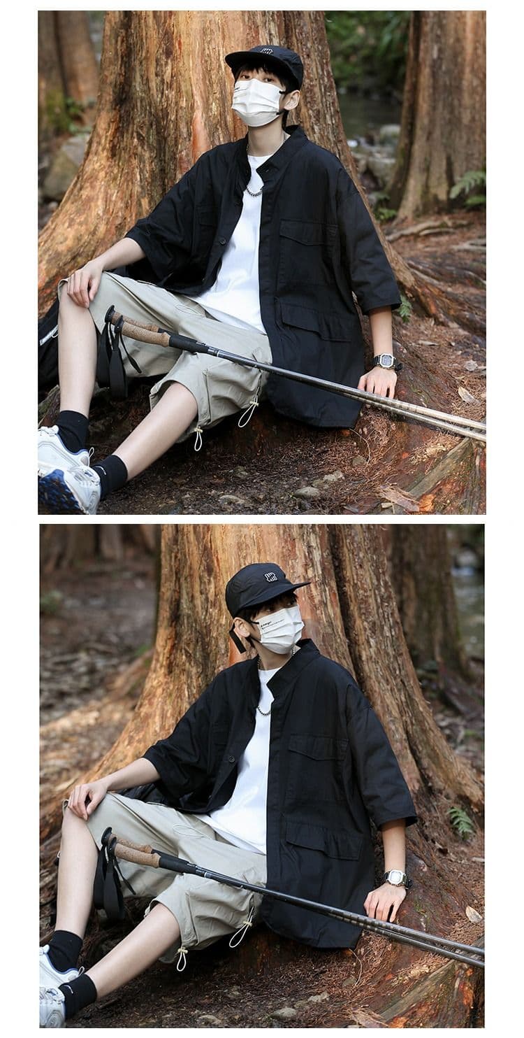 2026 일본식 cityboy 빅 포켓 워크웨어 반팔 셔츠 남자 야외 루즈핏 다용도 패션 셔츠 재킷 상세 이미지 6