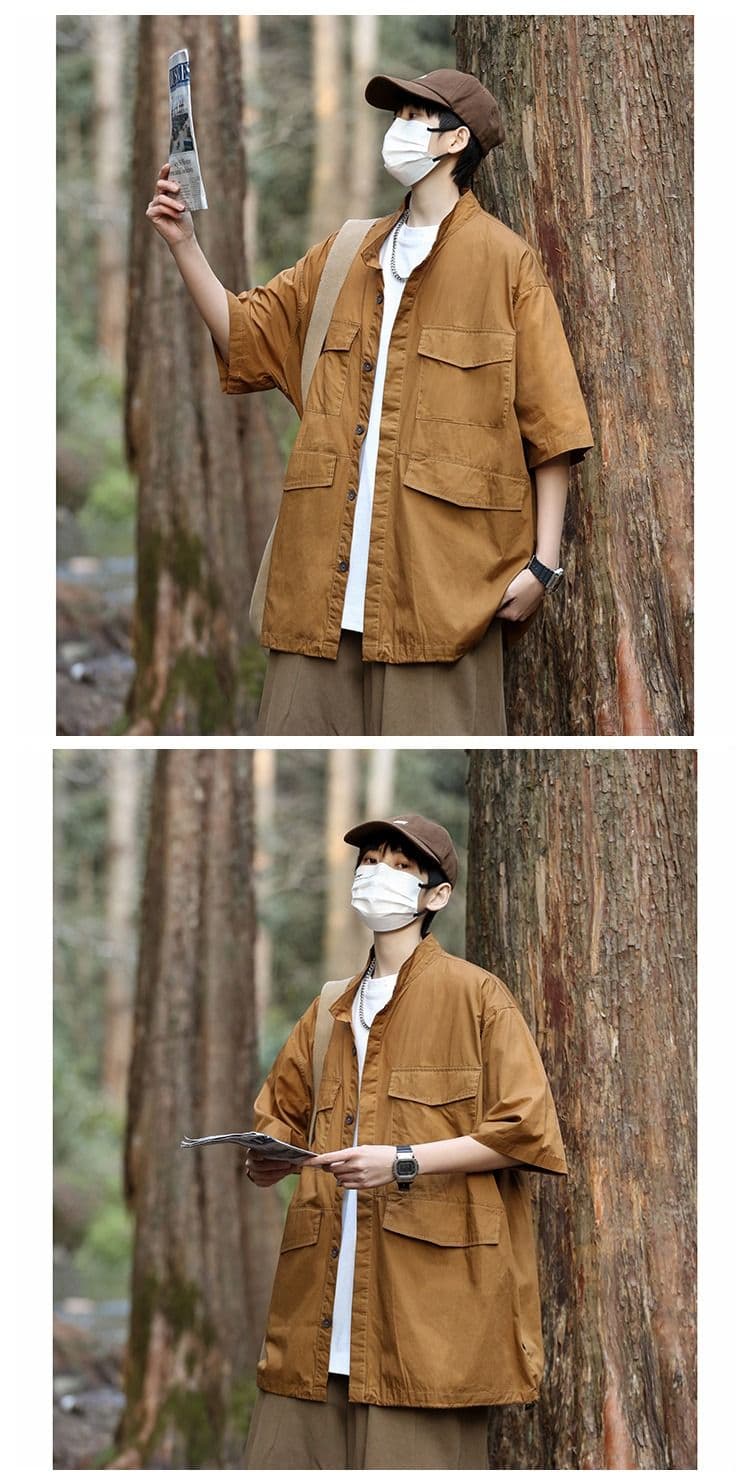 2026 일본식 cityboy 빅 포켓 워크웨어 반팔 셔츠 남자 야외 루즈핏 다용도 패션 셔츠 재킷 상세 이미지 8
