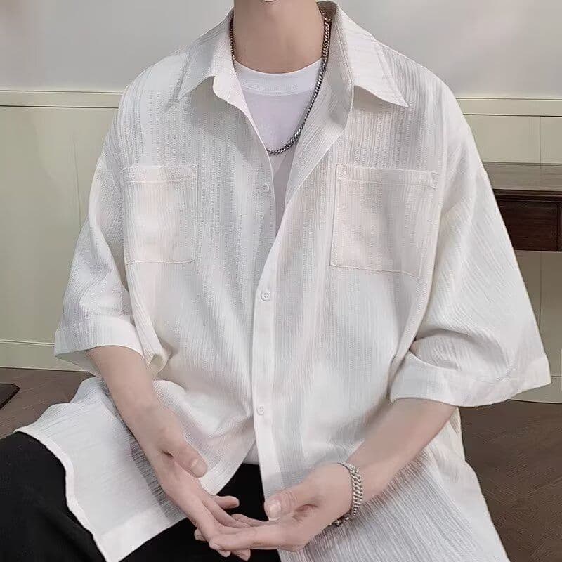 2026 새로운 Seersucker 질감 센스 반팔 셔츠 남성 봄 여름 루즈핏 일상 출퇴근 다용도 셔츠 재킷