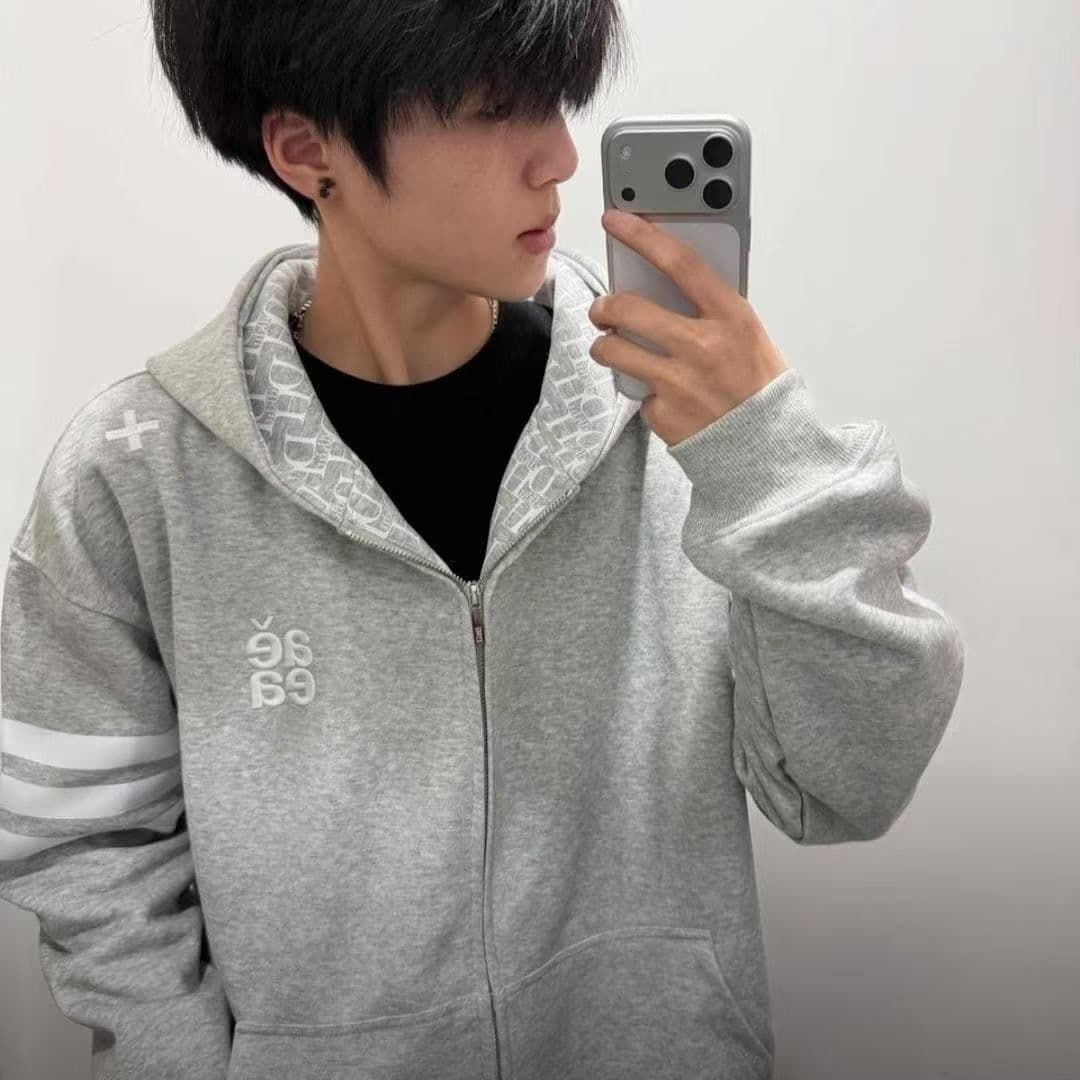 2026 새로운 가을 겨울 무거운 순면 자수 아메리칸 프린트 오픈 가디건 후드티 재킷 남녀 맨위 서비스 이미지 4