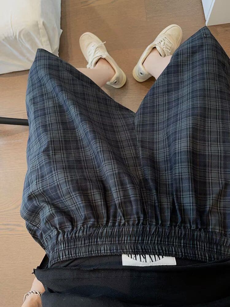 2026 아메리칸 레트로 도루 센스 바닥 청소 긴 바지 남자 루즈핏 넓은 다리 수 있습니다. 언 로딩 어둠 곡물 주름 체크무늬 캐주얼 바지 상세 이미지 3