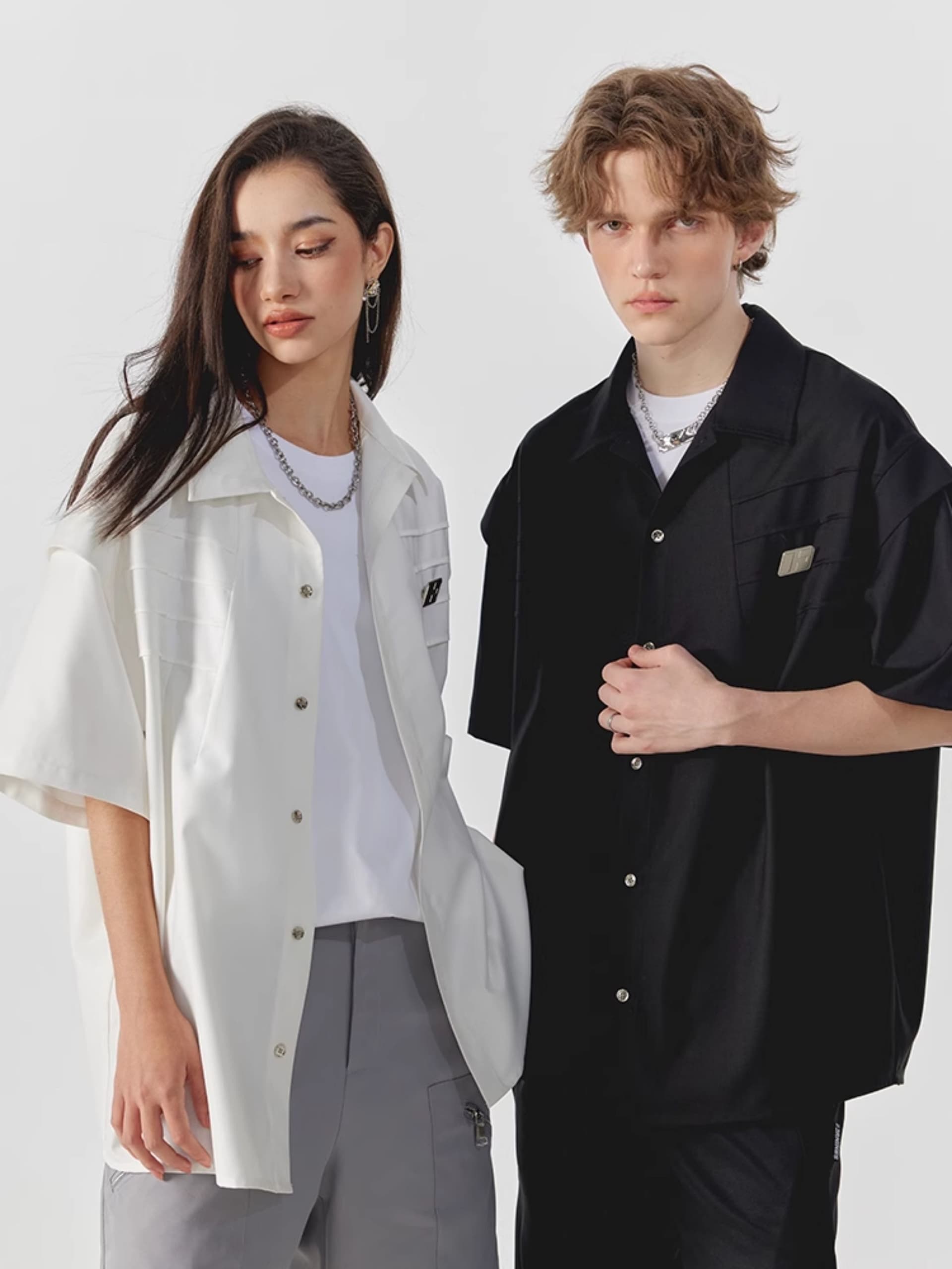 2026 새로운 순면 높음 거리 해체 주름 반팔 셔츠 남녀 여름 조수 브랜드 캐주얼 셔츠