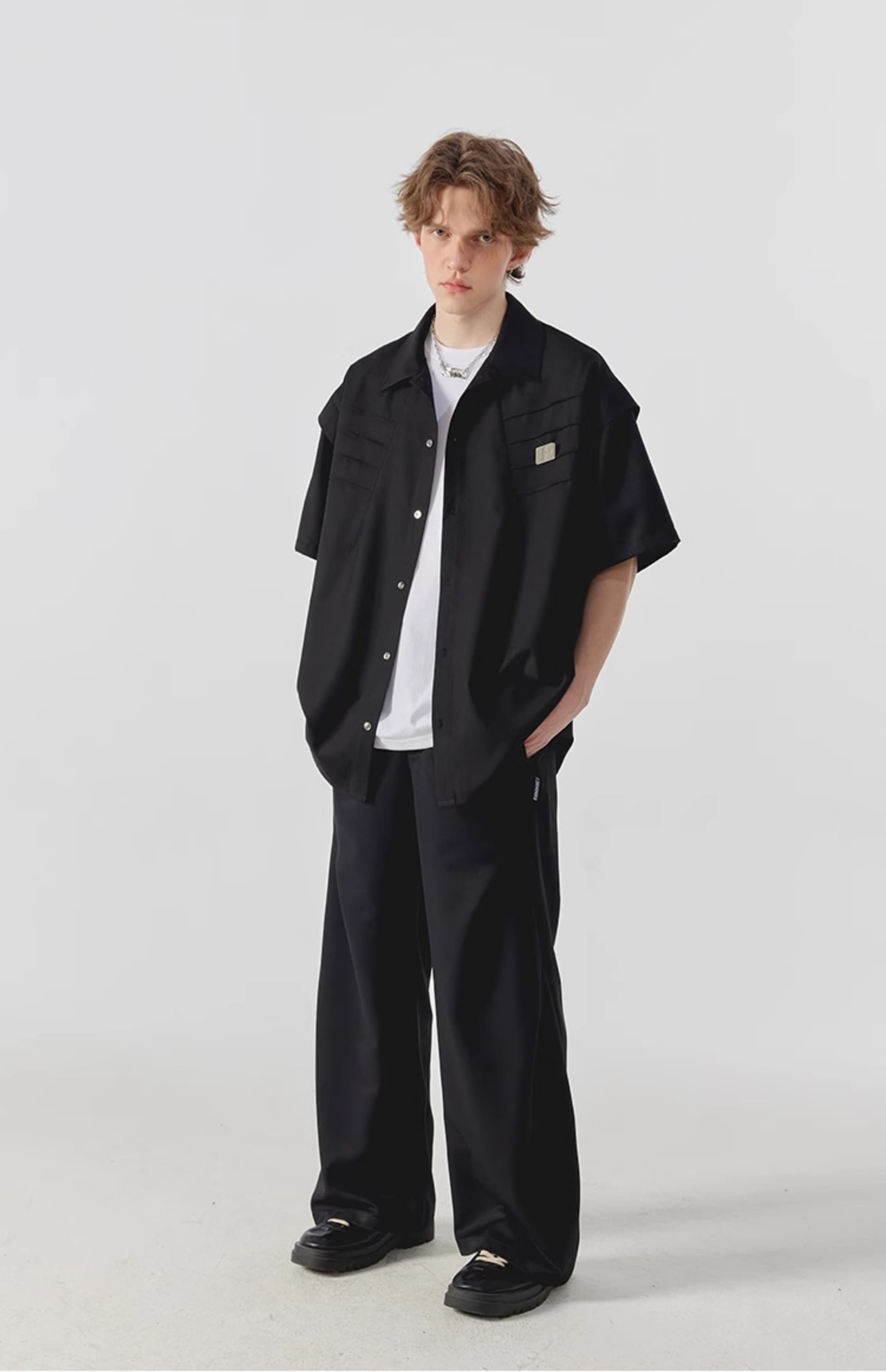 2026 새로운 순면 높음 거리 해체 주름 반팔 셔츠 남녀 여름 조수 브랜드 캐주얼 셔츠 상세 이미지 16