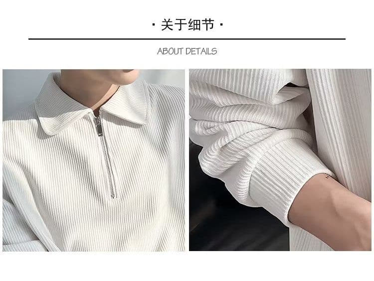 2026 새로운 캐주얼 음악 의류 남성 봄 가을 폴로 칼라 지퍼 스트라이프 니트 스웨터 잘 생긴 POLO 칼라 긴팔 단색 상세 이미지 5