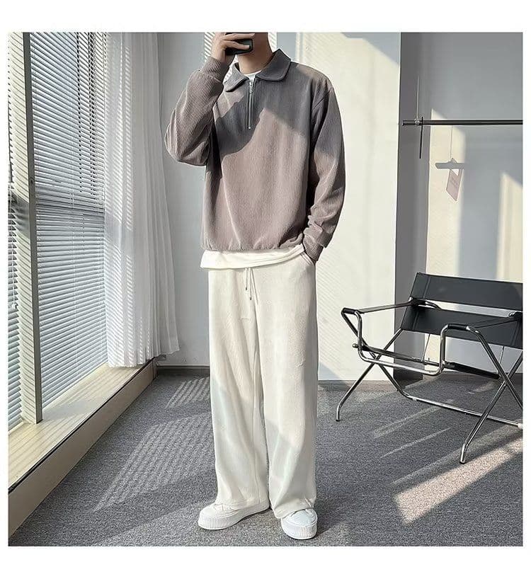 2026 새로운 캐주얼 음악 의류 남성 봄 가을 폴로 칼라 지퍼 스트라이프 니트 스웨터 잘 생긴 POLO 칼라 긴팔 단색 상세 이미지 27