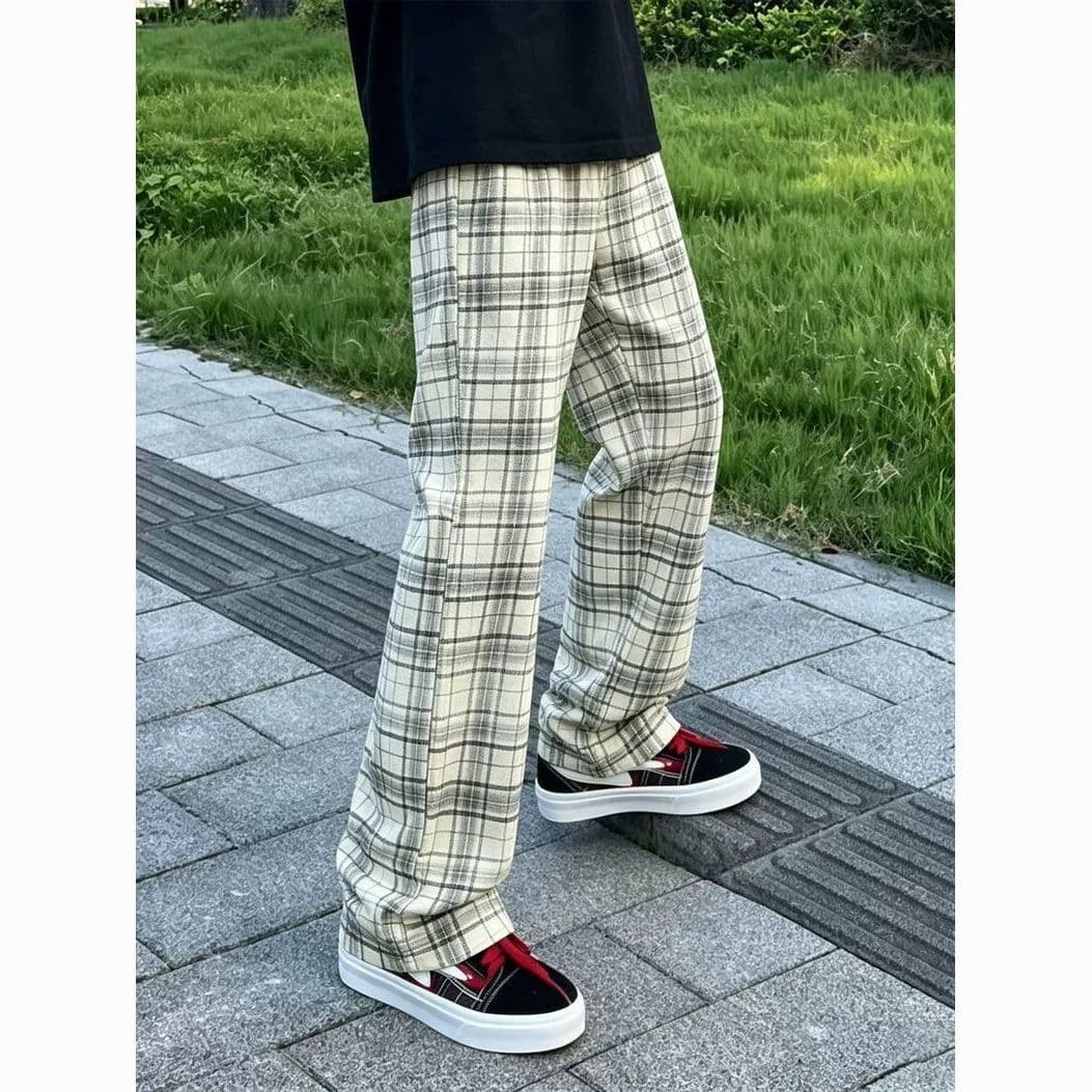 2026 아메리칸 레트로 cleanfit 체크무늬 바지 남자 여름 얇은 스타일 스트레이트 부츠컷 바지 속도 건조한 캐주얼 운동 바지 이미지 4
