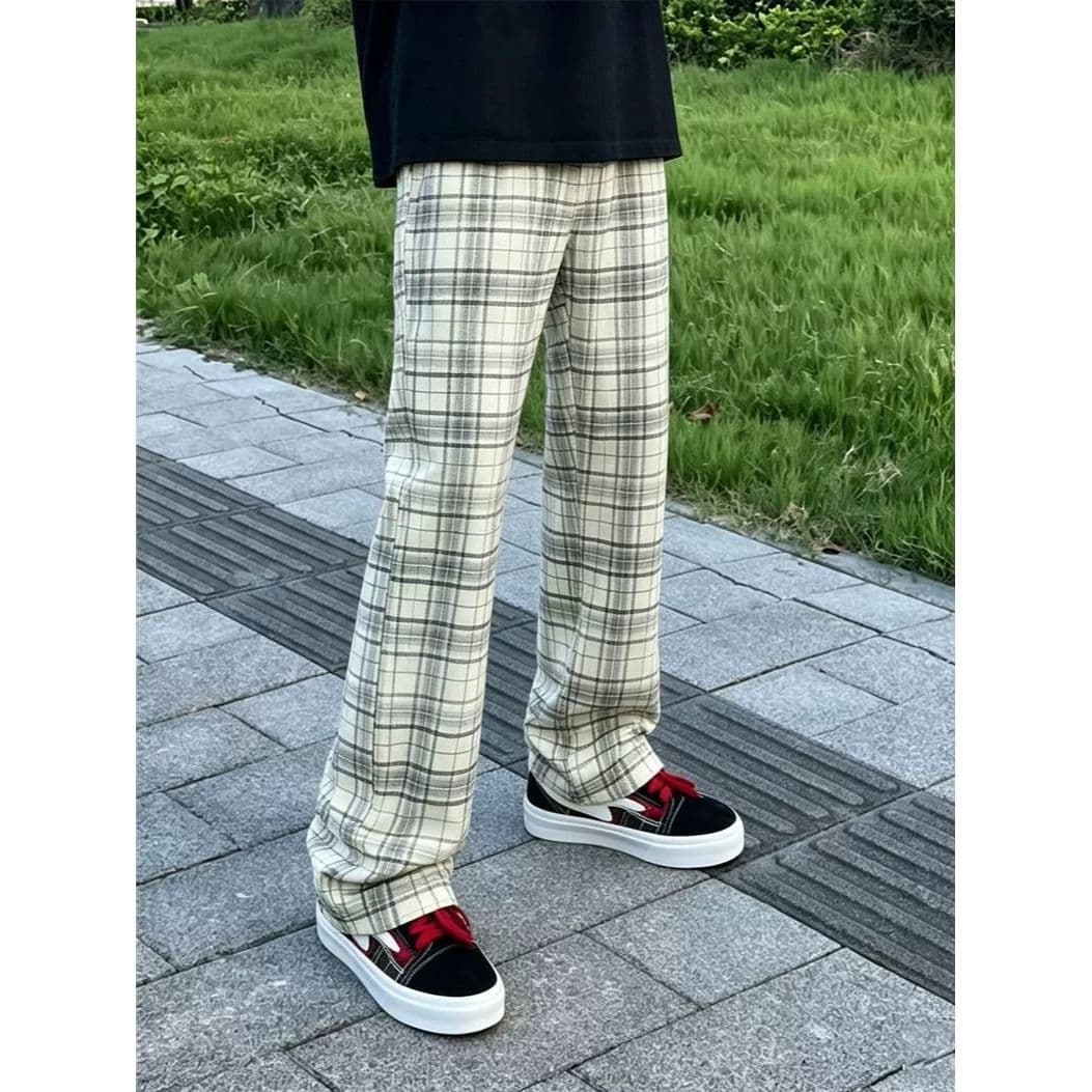 2026 아메리칸 레트로 cleanfit 체크무늬 바지 남자 여름 얇은 스타일 스트레이트 부츠컷 바지 속도 건조한 캐주얼 운동 바지 이미지 2