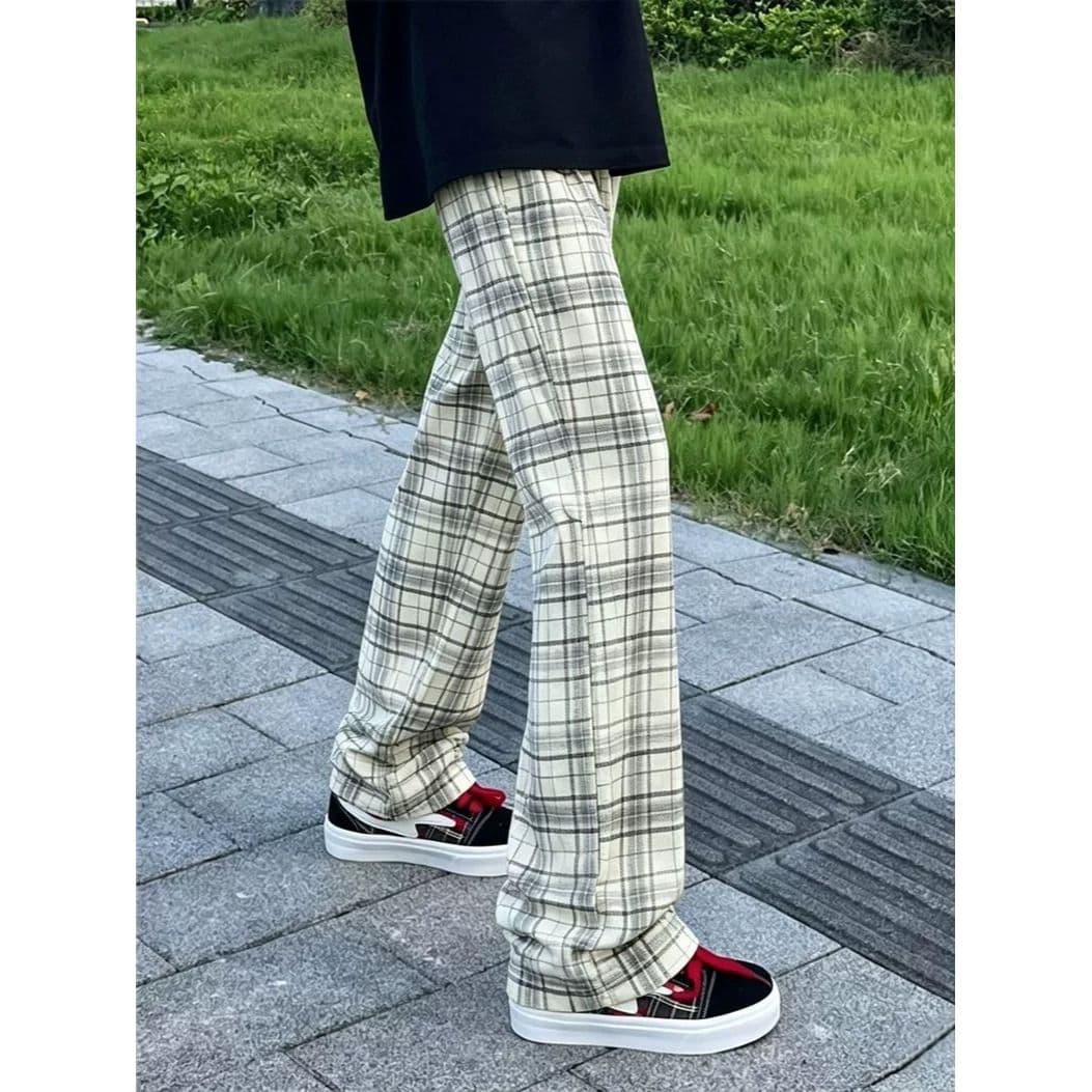 2026 아메리칸 레트로 cleanfit 체크무늬 바지 남자 여름 얇은 스타일 스트레이트 부츠컷 바지 속도 건조한 캐주얼 운동 바지 상세 이미지 1