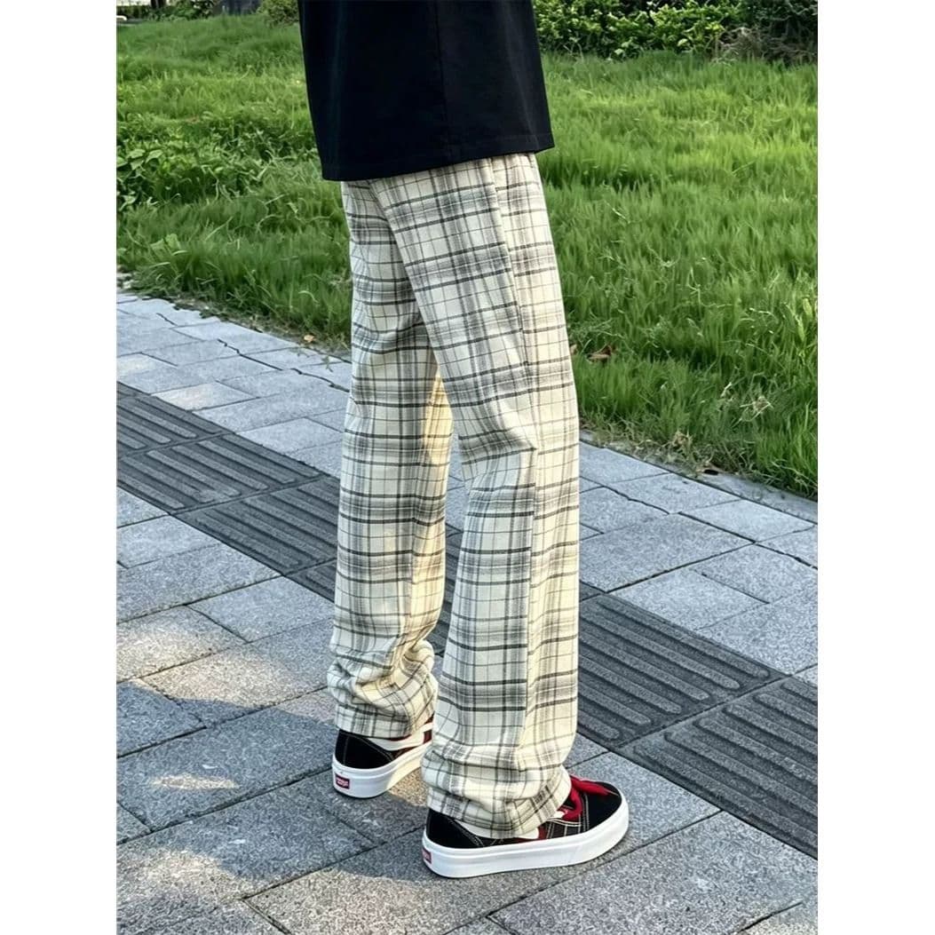 2026 아메리칸 레트로 cleanfit 체크무늬 바지 남자 여름 얇은 스타일 스트레이트 부츠컷 바지 속도 건조한 캐주얼 운동 바지 상세 이미지 4