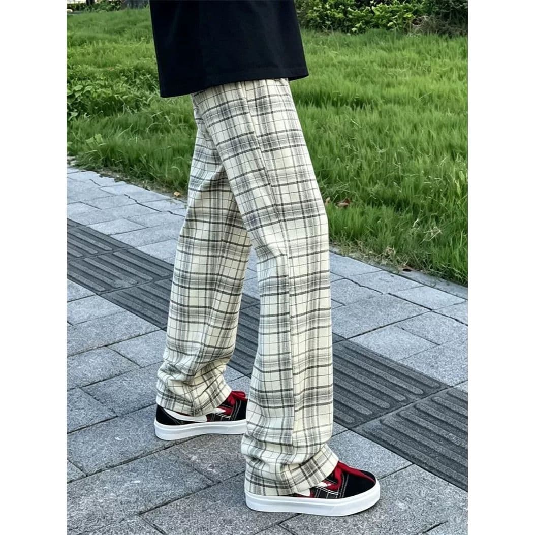 2026 아메리칸 레트로 cleanfit 체크무늬 바지 남자 여름 얇은 스타일 스트레이트 부츠컷 바지 속도 건조한 캐주얼 운동 바지 상세 이미지 5