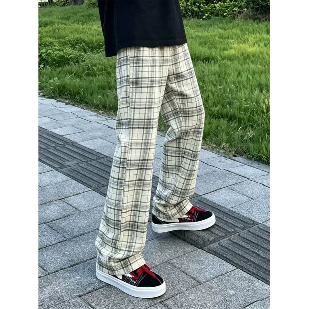 2026 아메리칸 레트로 cleanfit 체크무늬 바지 남자 여름 얇은 스타일 스트레이트 부츠컷 바지 속도 건조한 캐주얼 운동 바지 상세 이미지 6