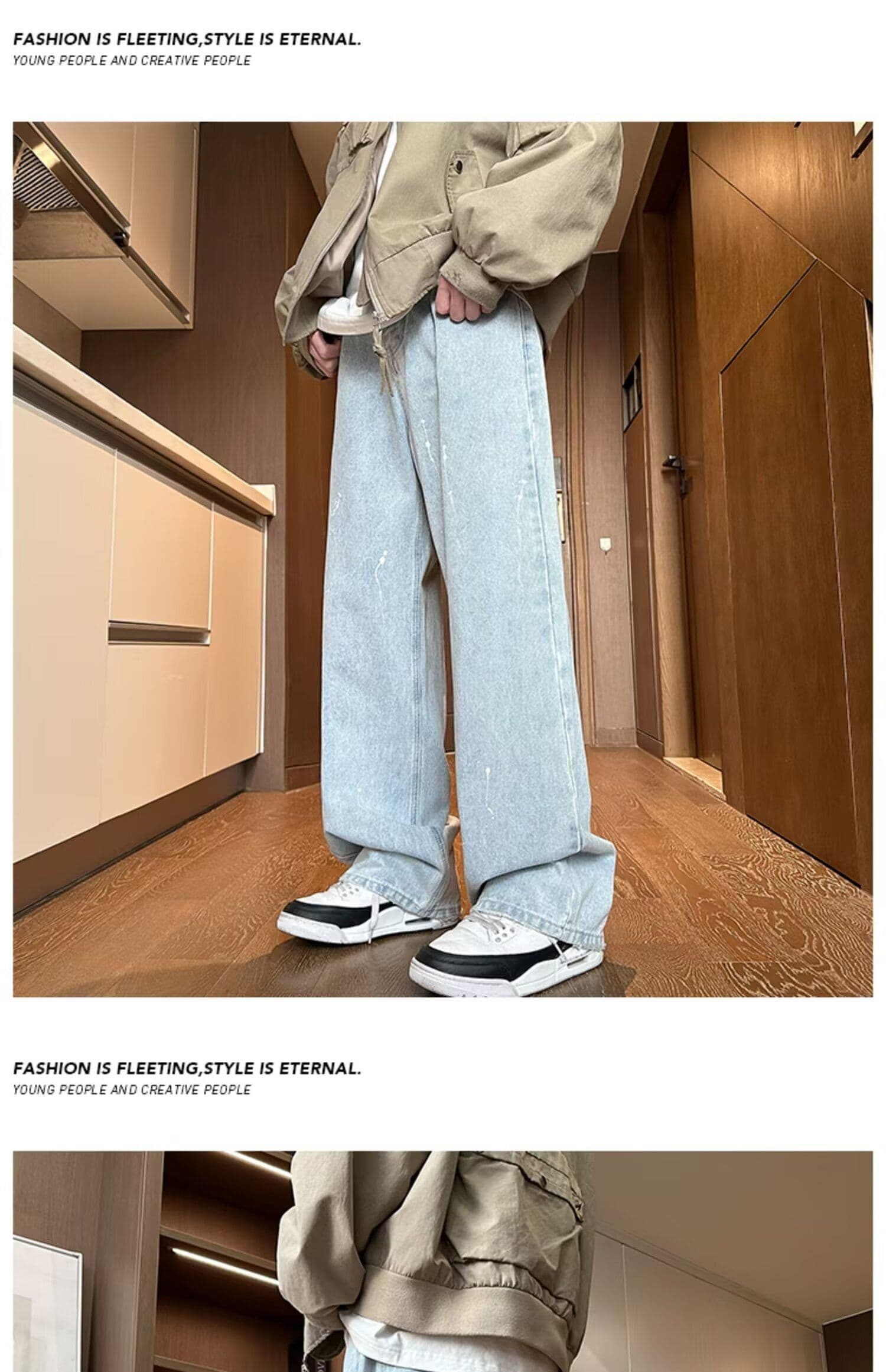 2026 아메리칸 먹물 청바지 남자 봄 가을 레트로 워싱 조수 브랜드 넓은 다리 길이 바지 빅 사이즈 캐주얼 남자 바지 상세 이미지 13