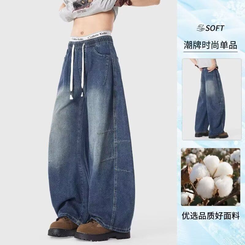 2026 아메리칸 거리 청바지 남자 여름 조수 브랜드 악당 잘 생긴 루즈핏 펌프 로프 스트레이트 다용도 넓은 다리 모통이 칼 바지 이미지 4