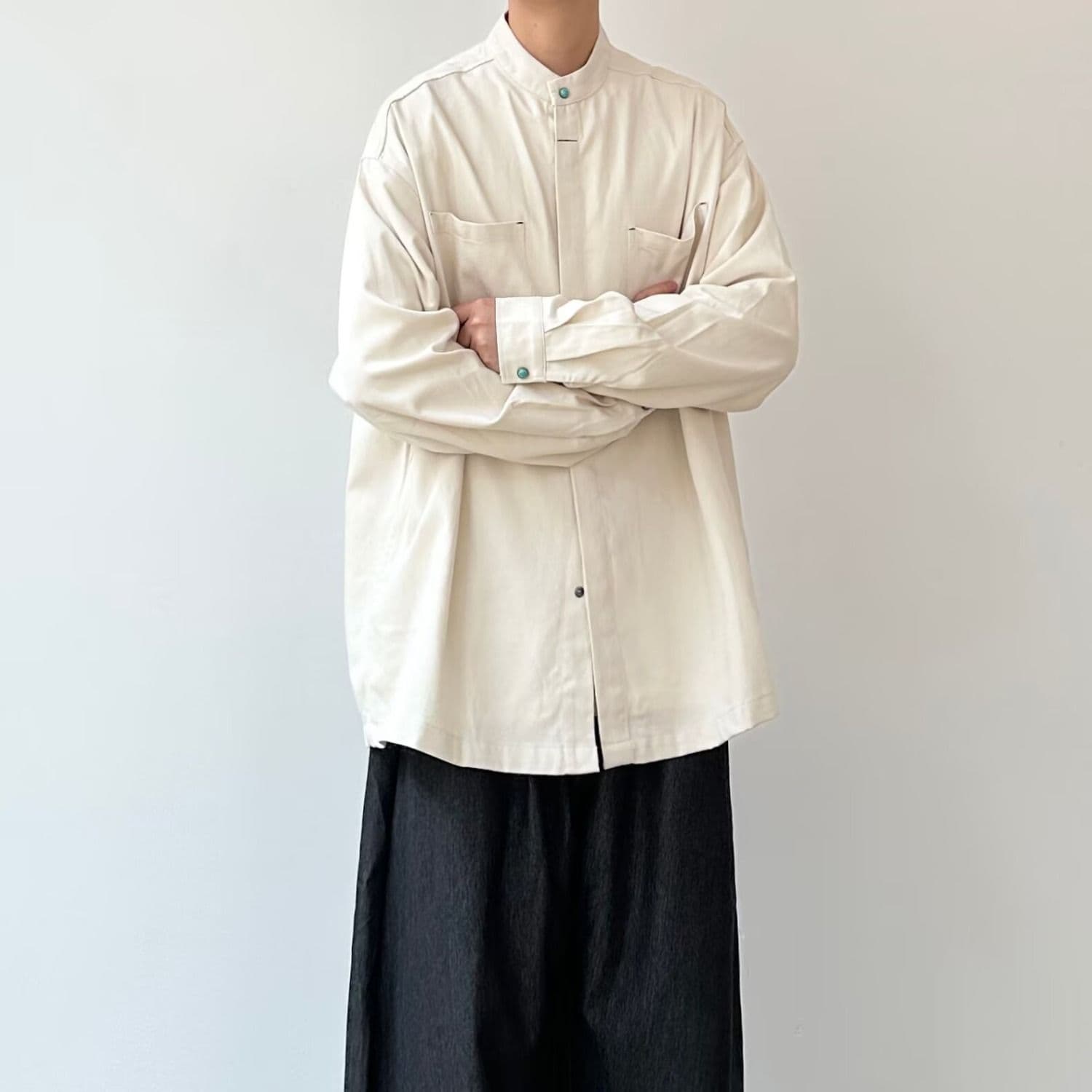 2026 새로운 무거운 긴팔 셔츠 봄 가을 소년 단색 셔츠 재킷 순면 캐주얼 맨위 암흑 물질 이미지 2