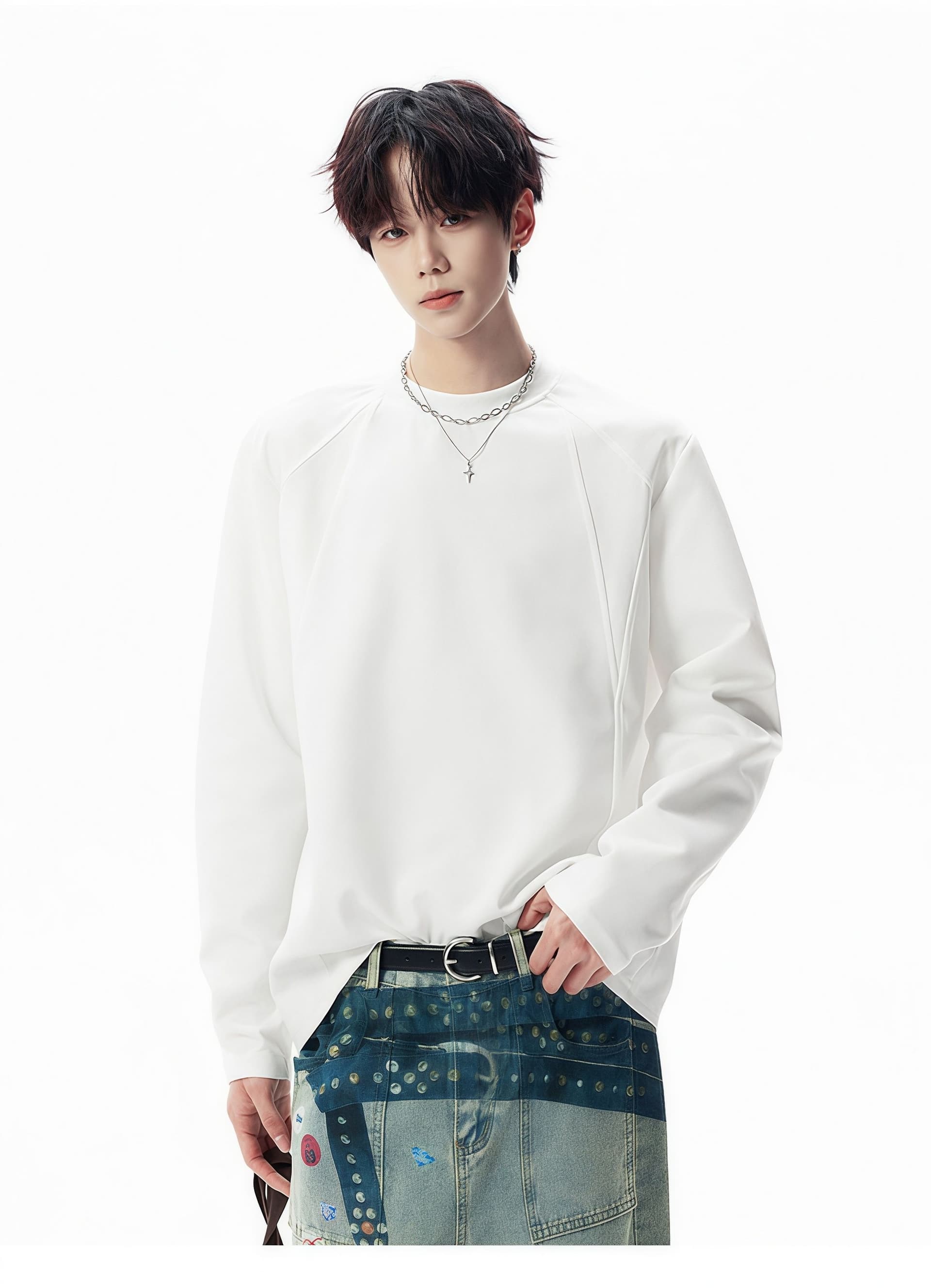 2026 새로운 무거운 봄 가을 해체 긴팔 티셔츠 남자 조수 브랜드 긍정적 인 어깨 후드티 기본 셔츠 상세 이미지 8