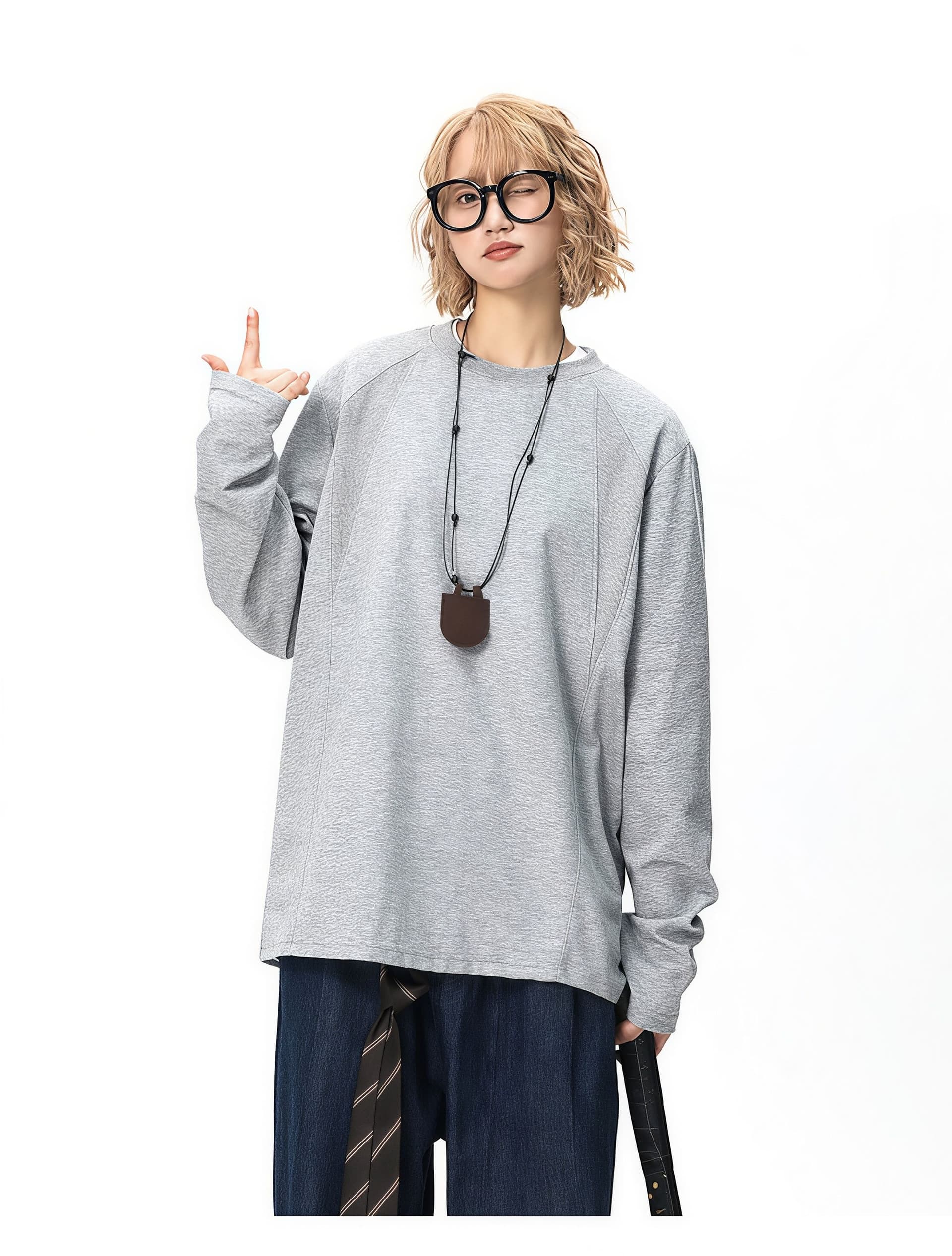 2026 새로운 무거운 봄 가을 해체 긴팔 티셔츠 남자 조수 브랜드 긍정적 인 어깨 후드티 기본 셔츠 상세 이미지 21