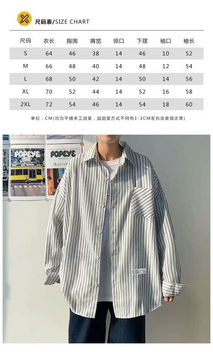 2026 봄 여름 한국 스타일 잘 생긴 스트라이프 긴팔 셔츠 남성 일본식 트렌디 루즈핏 학생 노력 없음 재킷 셔츠 상세 이미지 9