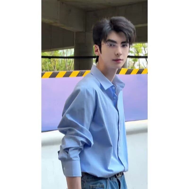 2026 파란색 셔츠 남자 봄 가을 한 부서 분위기 센스 착용 가져 가라. 긴팔 셔츠 고급 센스 악당 잘 생긴 얇은 코트 이미지 4