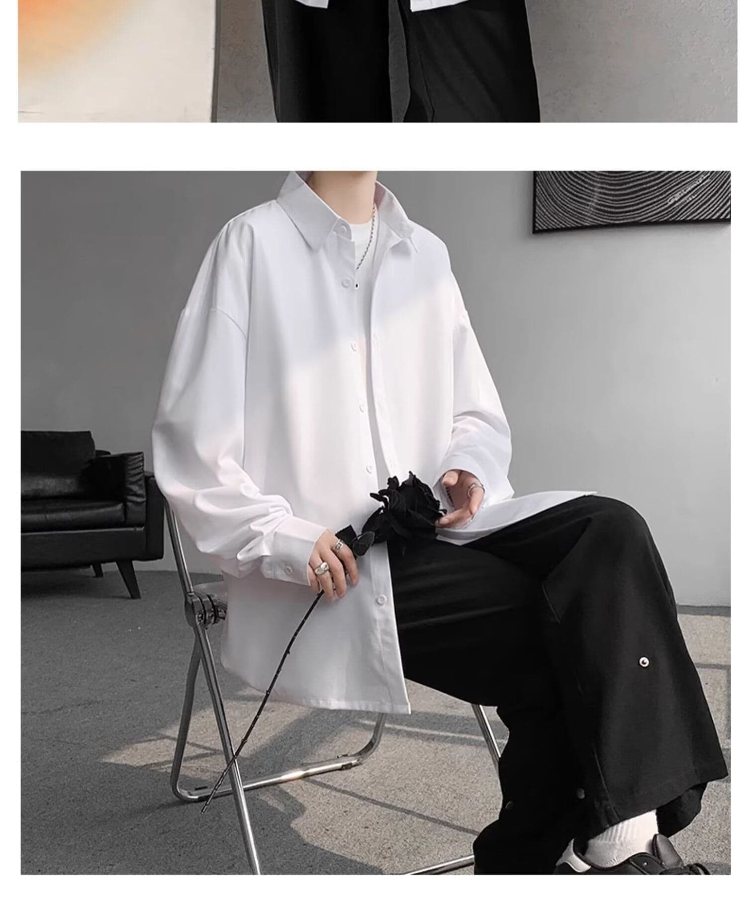 2026 파란색 셔츠 남자 봄 가을 한 부서 분위기 센스 착용 가져 가라. 긴팔 셔츠 고급 센스 악당 잘 생긴 얇은 코트 상세 이미지 9