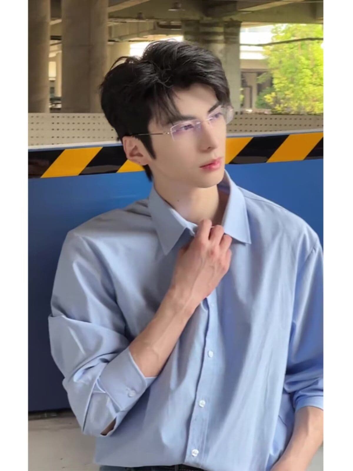 2026 파란색 셔츠 남자 봄 가을 한 부서 분위기 센스 착용 가져 가라. 긴팔 셔츠 고급 센스 악당 잘 생긴 얇은 코트 상세 이미지 25