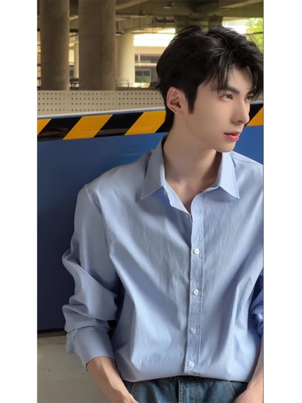 2026 파란색 셔츠 남자 봄 가을 한 부서 분위기 센스 착용 가져 가라. 긴팔 셔츠 고급 센스 악당 잘 생긴 얇은 코트 상세 이미지 26