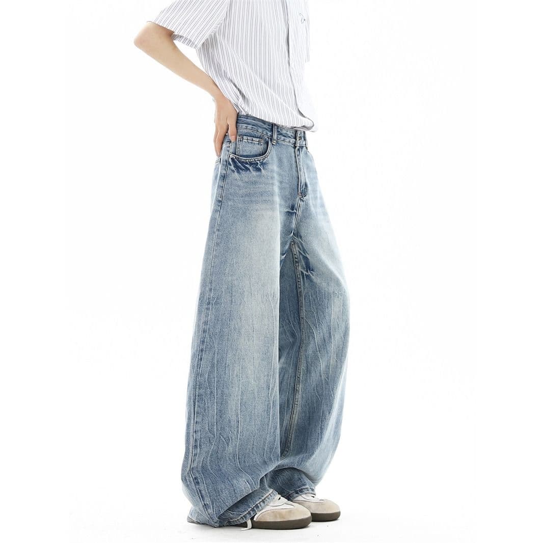 2026 아메리칸 얼음 블루 높음 거리 cleanfit 마 오래된 레트로 고양이 반드시 워시 물 스트레이트 루즈핏 청바지 남성 이미지 2