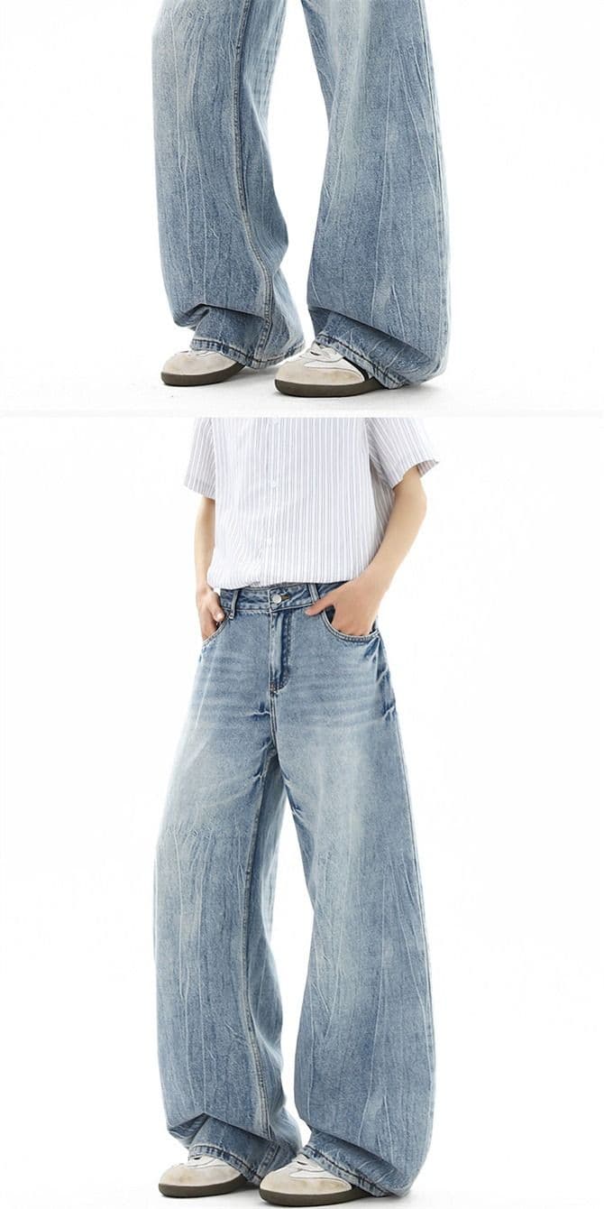 2026 아메리칸 얼음 블루 높음 거리 cleanfit 마 오래된 레트로 고양이 반드시 워시 물 스트레이트 루즈핏 청바지 남성 상세 이미지 6