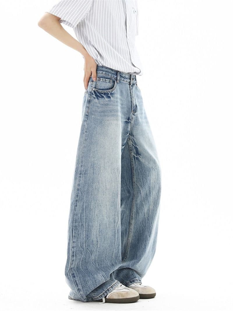 2026 아메리칸 얼음 블루 높음 거리 cleanfit 마 오래된 레트로 고양이 반드시 워시 물 스트레이트 루즈핏 청바지 남성 상세 이미지 13