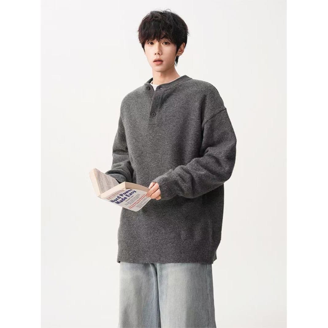 2026 새로운 가을 겨울 아메리칸 헨리 칼라 스웨터 남자 스웨터 아메리칸 레트로 캐주얼 느긋한 바람 니트 스웨터 스웨터 상세 이미지 17