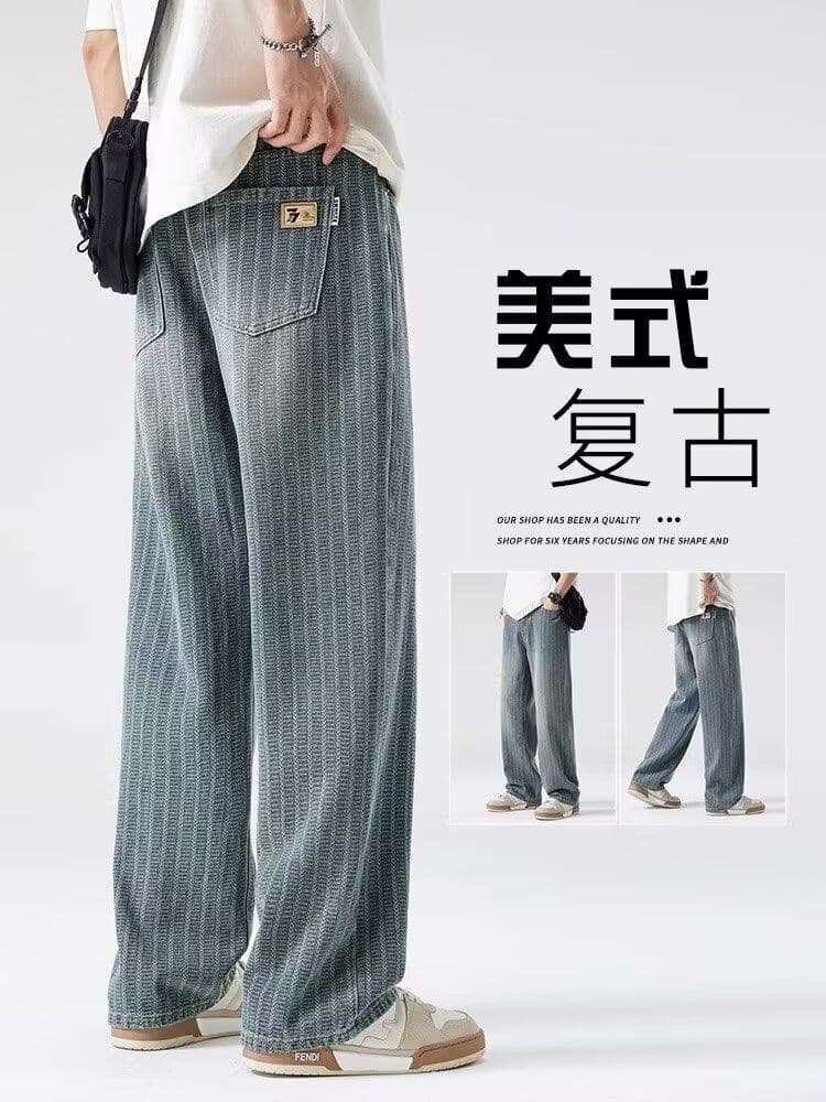 2026 워싱 중간 허리 긴 바지 청소년 아메리칸 레트로 별이 빛나는 하늘 곡물 청바지 남자 스트레이트 트렌디 없음 폭탄 지퍼 상세 이미지 2