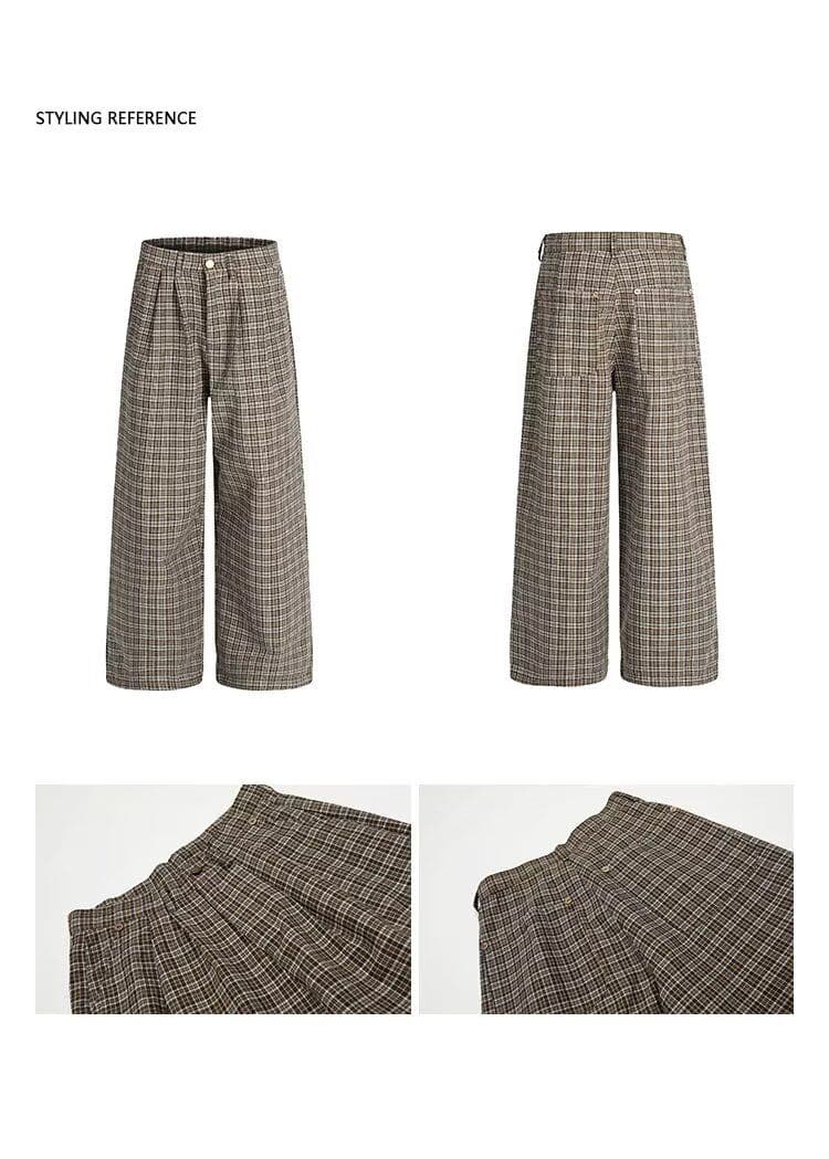 2026 아메리칸 레트로 체크무늬 캐주얼 바지 남자 봄 가을 vintage 루즈핏 스트레이트 느슨함 오래된 돈 추세 상세 이미지 2
