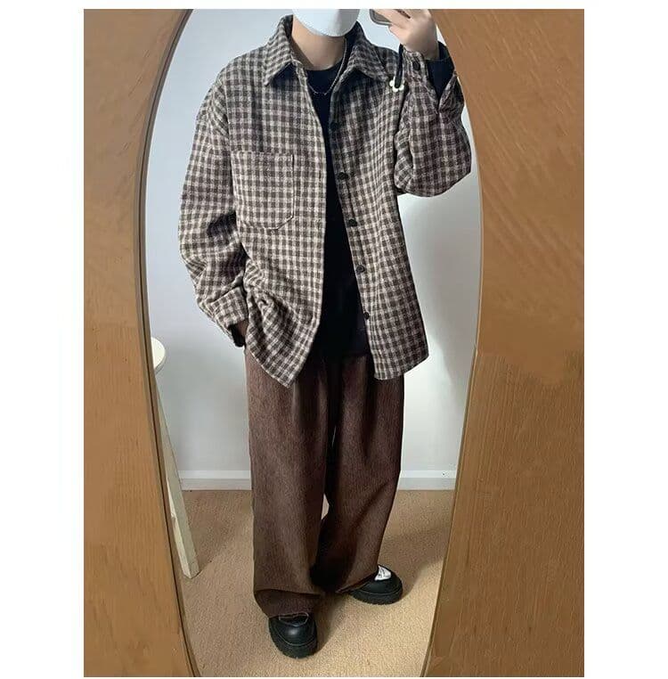 2026 새로운 일본식 레트로 체크무늬 긴팔 셔츠 트렌드 루즈핏 캐주얼 다용도 학원 워크웨어 셔츠 재킷 상세 이미지 8