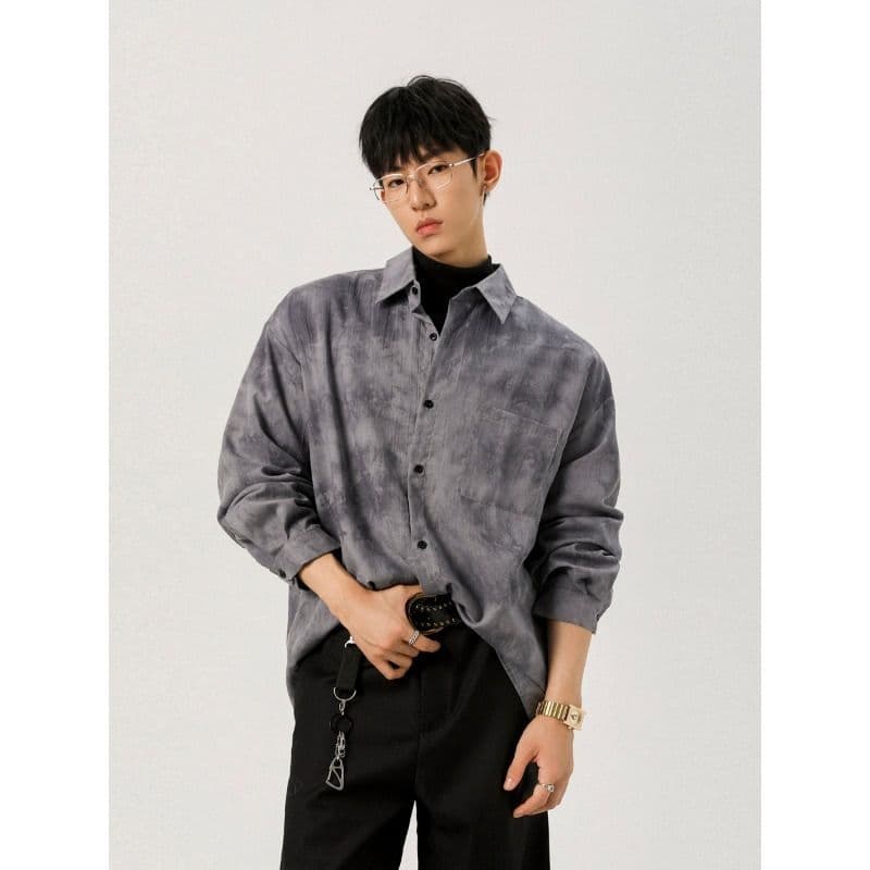 2026 그라데이션 홀치기 염색 긴팔 남성 셔츠 영국식 우아한 악당 고급 센스 루즈핏 느긋한 바람 캐주얼 스택 착용 셔츠 이미지 2