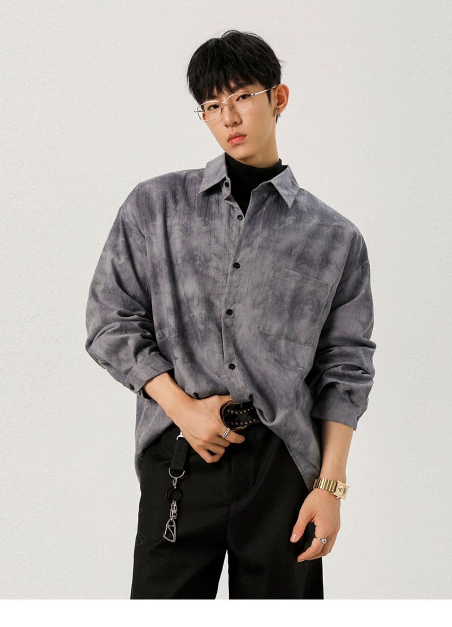 2026 그라데이션 홀치기 염색 긴팔 남성 셔츠 영국식 우아한 악당 고급 센스 루즈핏 느긋한 바람 캐주얼 스택 착용 셔츠 상세 이미지 5