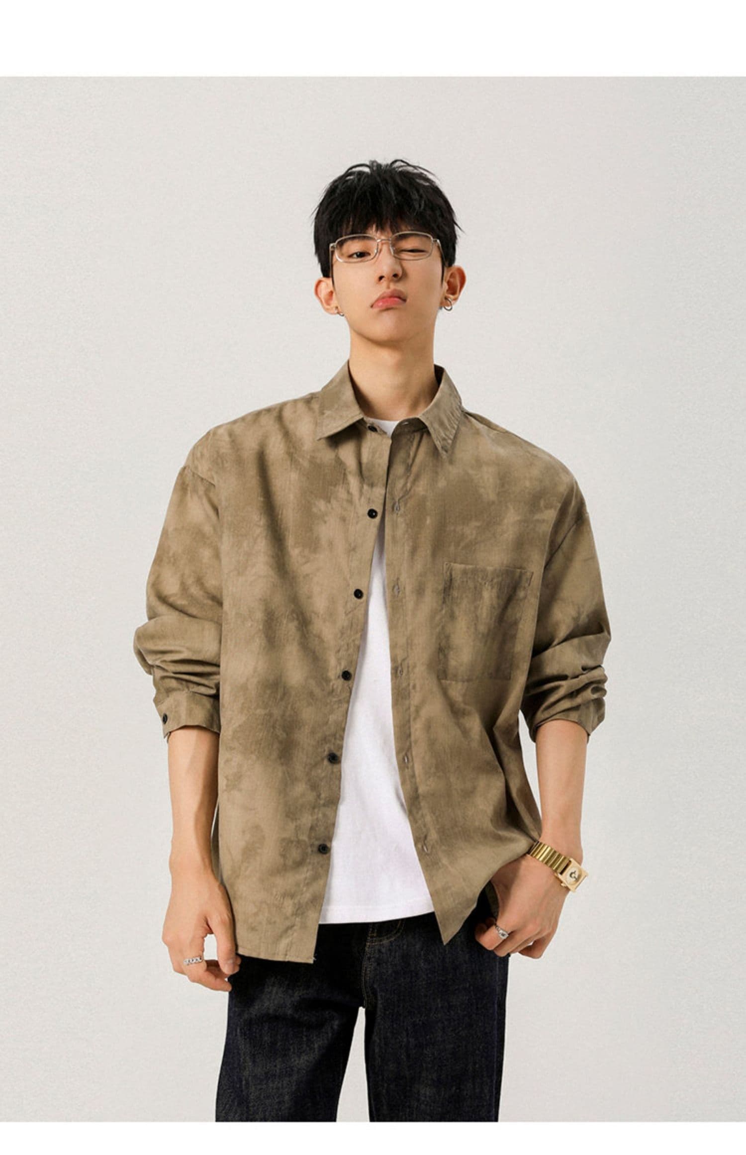 2026 그라데이션 홀치기 염색 긴팔 남성 셔츠 영국식 우아한 악당 고급 센스 루즈핏 느긋한 바람 캐주얼 스택 착용 셔츠 상세 이미지 10