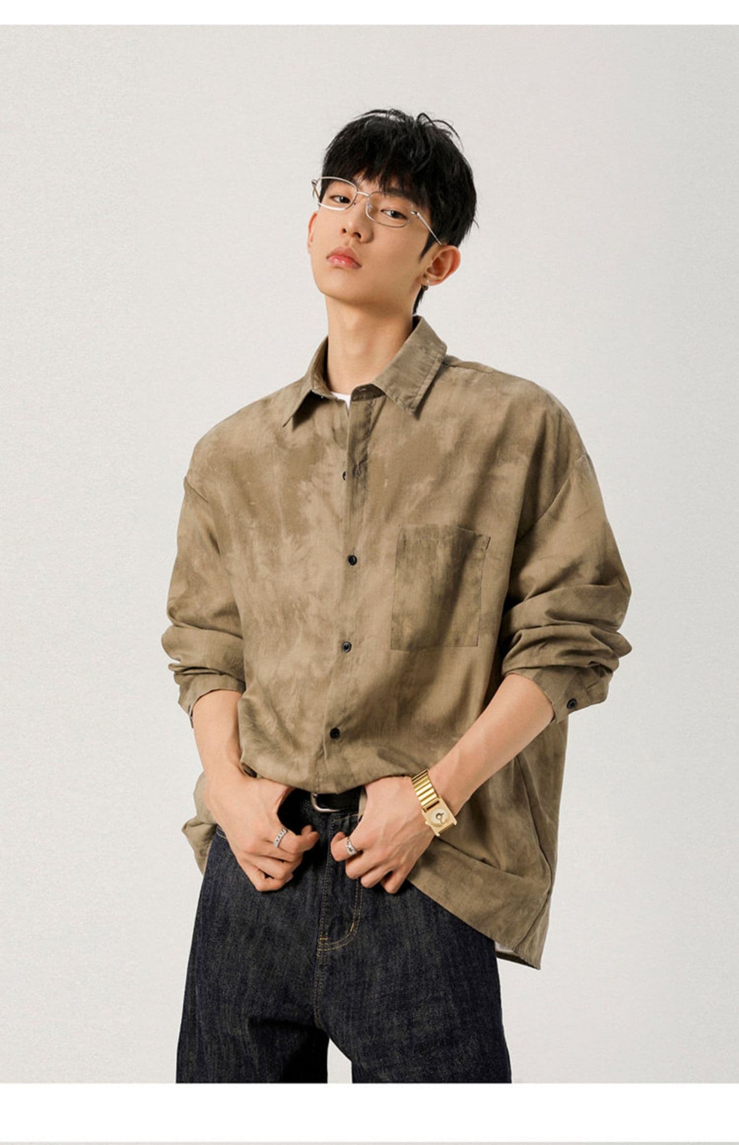 2026 그라데이션 홀치기 염색 긴팔 남성 셔츠 영국식 우아한 악당 고급 센스 루즈핏 느긋한 바람 캐주얼 스택 착용 셔츠 상세 이미지 16