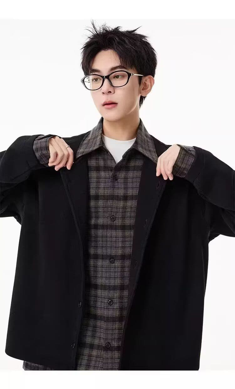 2026 페이크 레이어드 체크무늬 패치워크 니트 오픈 가디건 남자 봄 가을 겨울 루즈핏 캐주얼 다용도 스웨터 코트 패션 상세 이미지 19