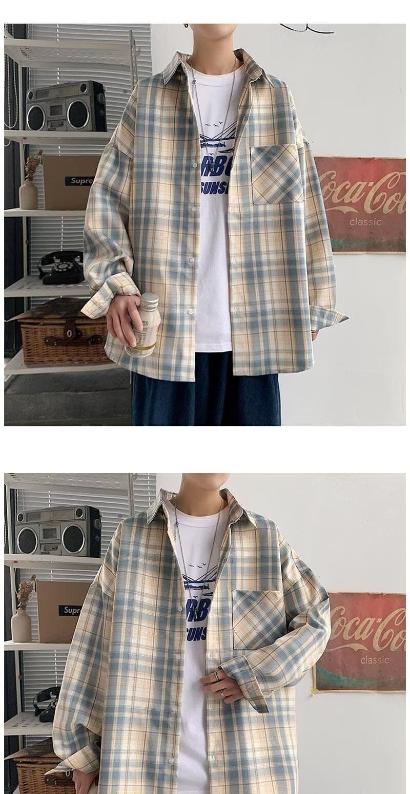 2026 셔츠 항구 바람 ins 격자 무늬 셔츠 남자 루즈핏 한국 스타일 조수 브랜드 미니멀리즘 긴팔 셔츠 봄 가을 청년 상세 이미지 2
