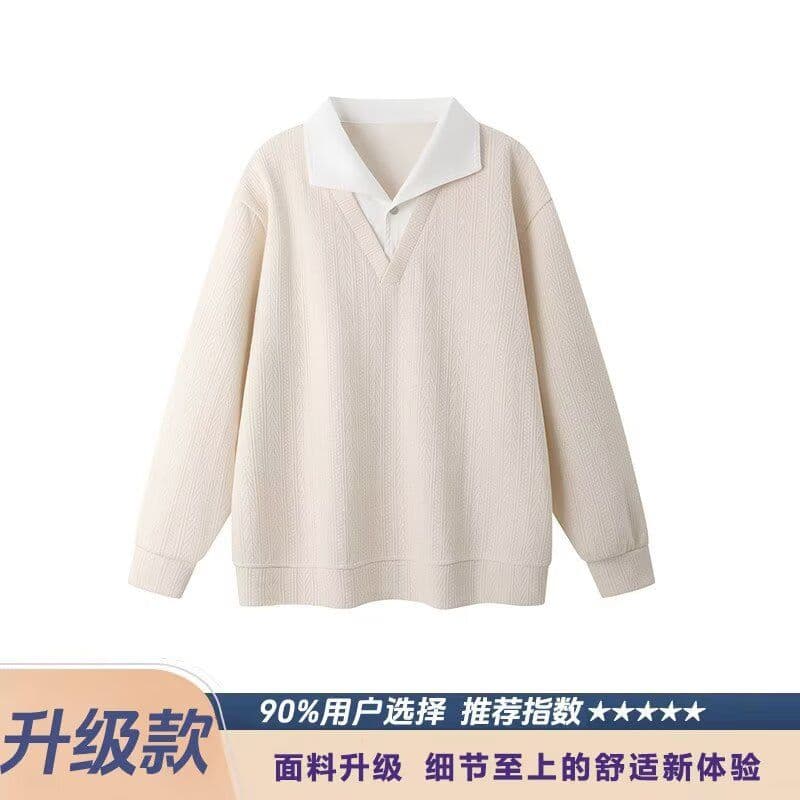 2026 아메리칸 레트로 스트라이프 페이크 레이어드 패치워크 POLO 셔츠 남녀 봄 가을 조수 브랜드 커플 루즈핏 긴팔 맨위