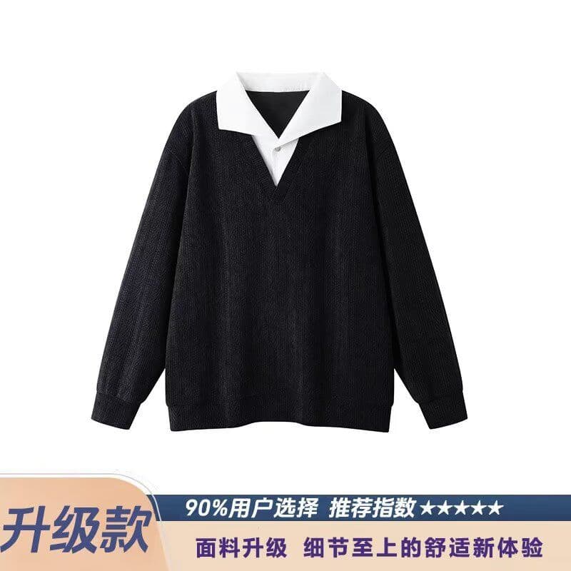 2026 아메리칸 레트로 스트라이프 페이크 레이어드 패치워크 POLO 셔츠 남녀 봄 가을 조수 브랜드 커플 루즈핏 긴팔 맨위 이미지 2
