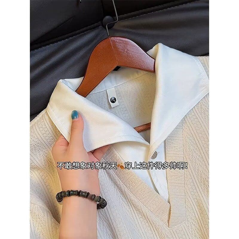 2026 아메리칸 레트로 스트라이프 페이크 레이어드 패치워크 POLO 셔츠 남녀 봄 가을 조수 브랜드 커플 루즈핏 긴팔 맨위 상세 이미지 5