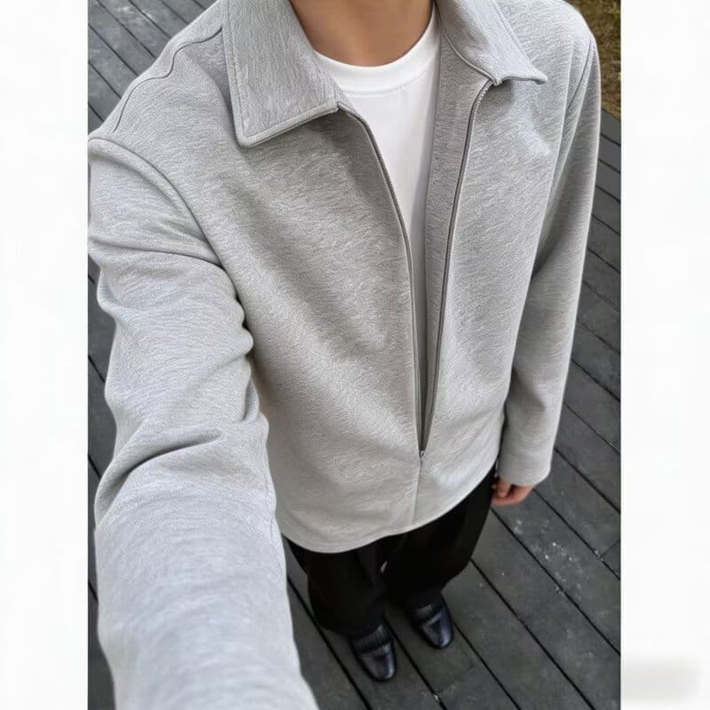 2026 봄 가을 아메리칸 미니멀리즘 단색 페이크 레이어드 POLO 셔츠 고급 센스 무거운 하프 지퍼 긴팔 맨위 남녀 이미지 3