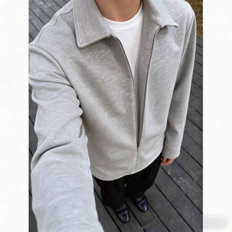 2026 봄 가을 아메리칸 미니멀리즘 단색 페이크 레이어드 POLO 셔츠 고급 센스 무거운 하프 지퍼 긴팔 맨위 남녀 이미지 5