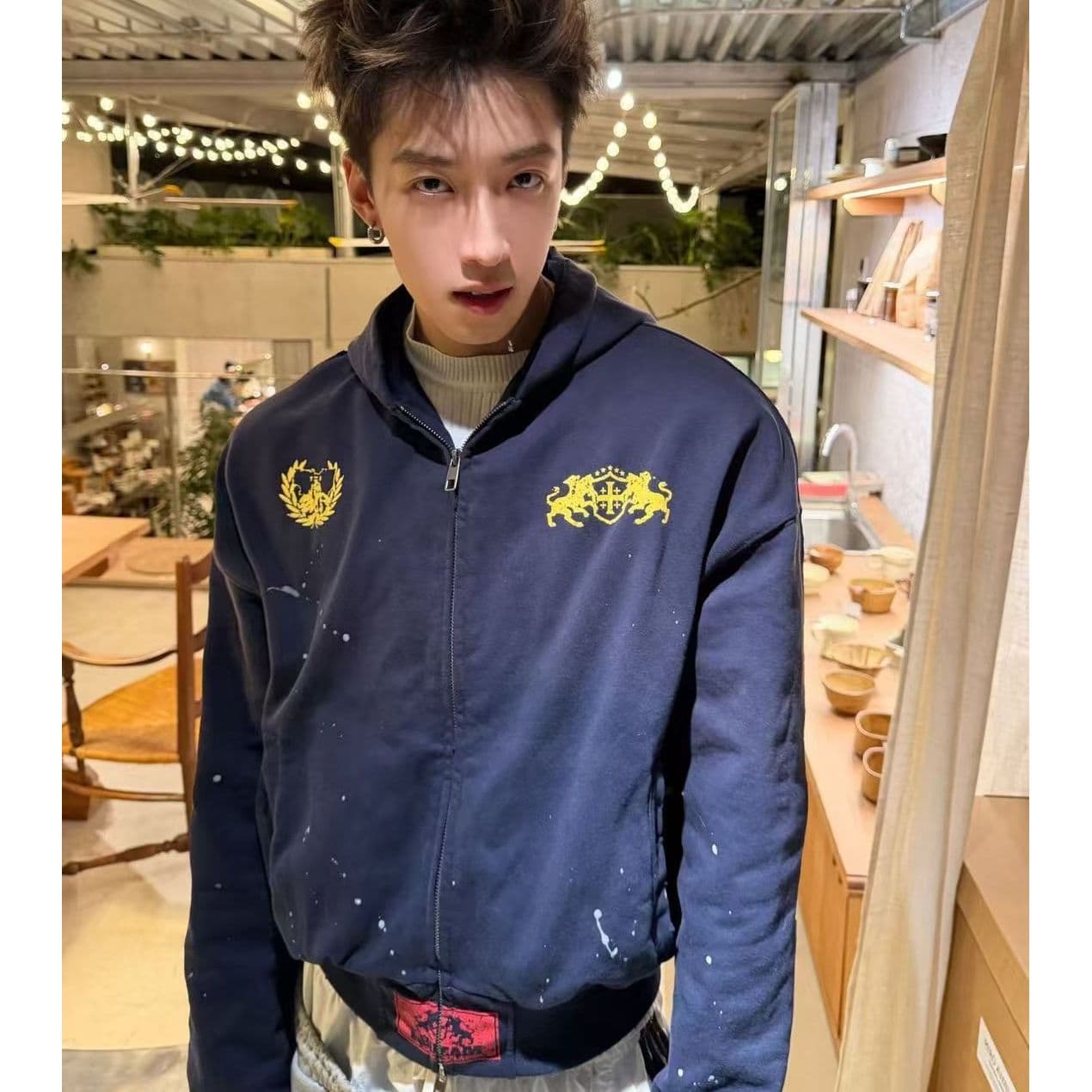 2026 새로운 무거운 봄 가을 아메리칸 거리 워싱 먹물 권투 프린트 지퍼 후드티 남녀 재킷