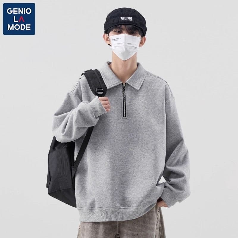 가을 남성 2026 년 새로운 후드티 POLO 칼라 미니멀리즘 다용도 루즈핏 하프 지퍼 재킷