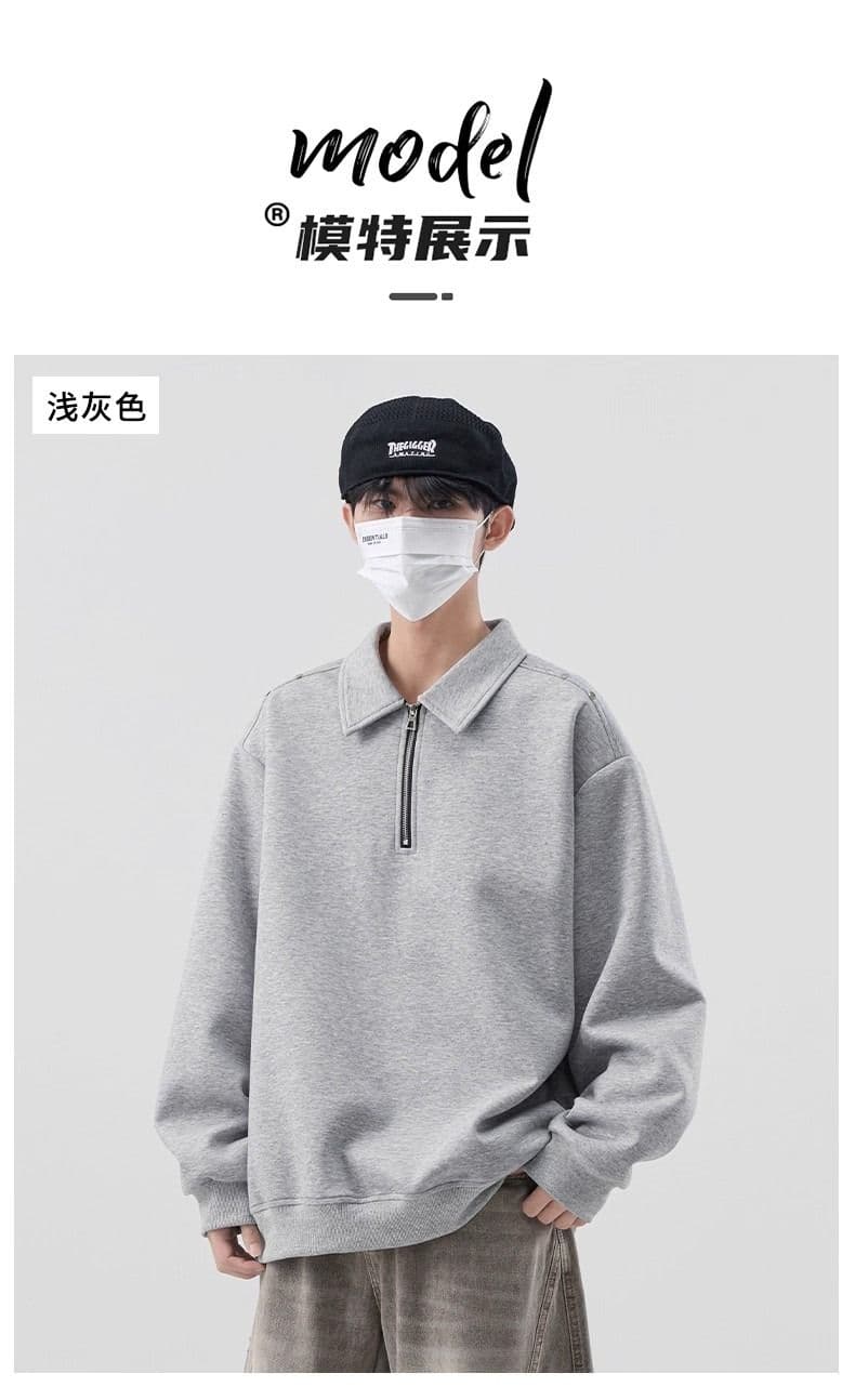 가을 남성 2026 년 새로운 후드티 POLO 칼라 미니멀리즘 다용도 루즈핏 하프 지퍼 재킷 상세 이미지 5
