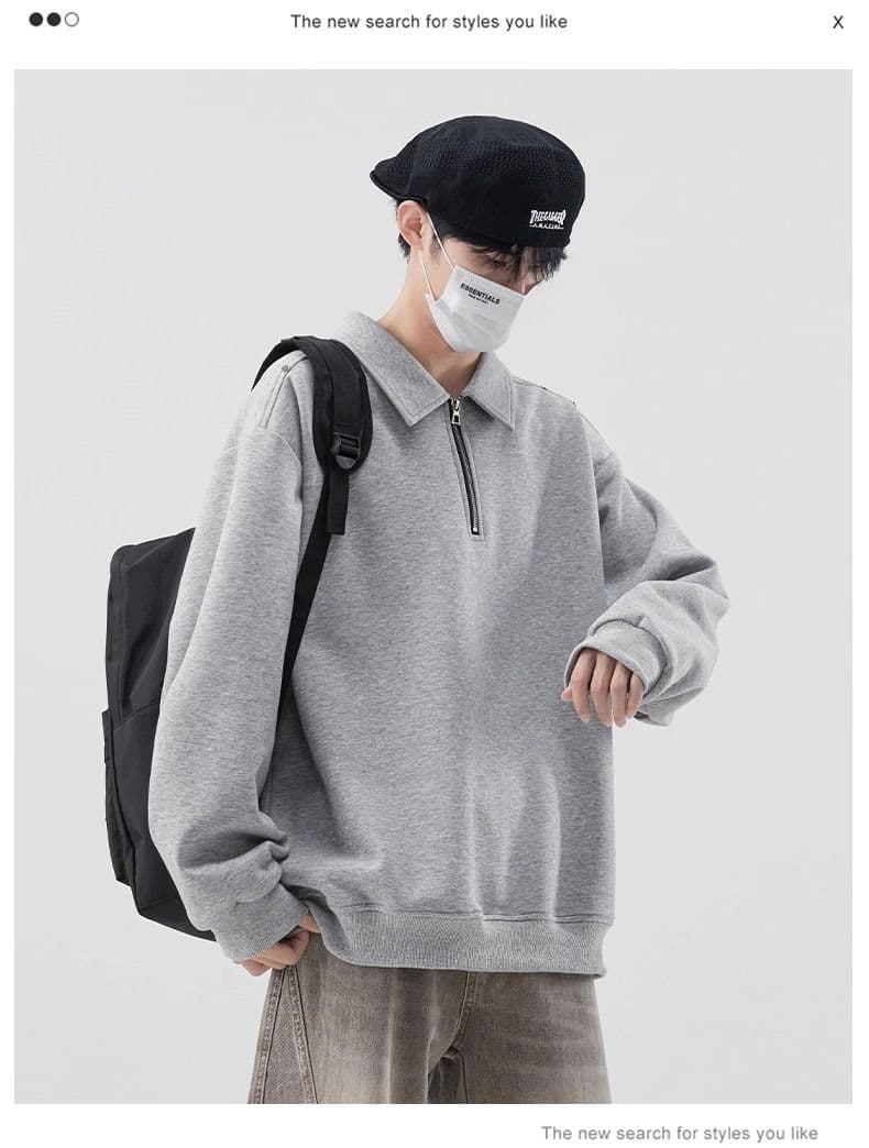 가을 남성 2026 년 새로운 후드티 POLO 칼라 미니멀리즘 다용도 루즈핏 하프 지퍼 재킷 상세 이미지 6