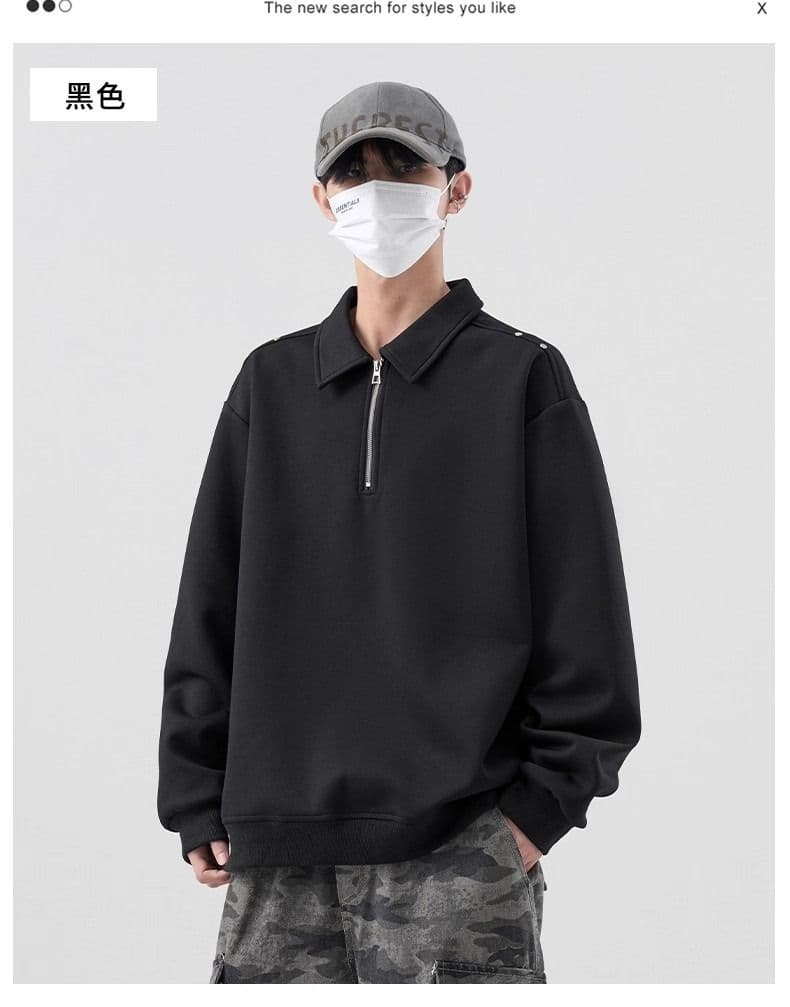가을 남성 2026 년 새로운 후드티 POLO 칼라 미니멀리즘 다용도 루즈핏 하프 지퍼 재킷 상세 이미지 8
