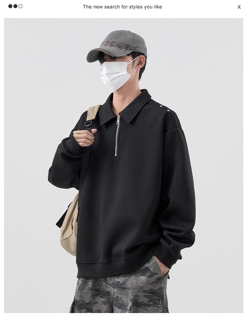 가을 남성 2026 년 새로운 후드티 POLO 칼라 미니멀리즘 다용도 루즈핏 하프 지퍼 재킷 상세 이미지 9