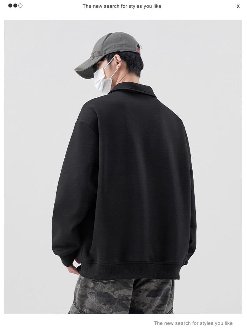 가을 남성 2026 년 새로운 후드티 POLO 칼라 미니멀리즘 다용도 루즈핏 하프 지퍼 재킷 상세 이미지 10